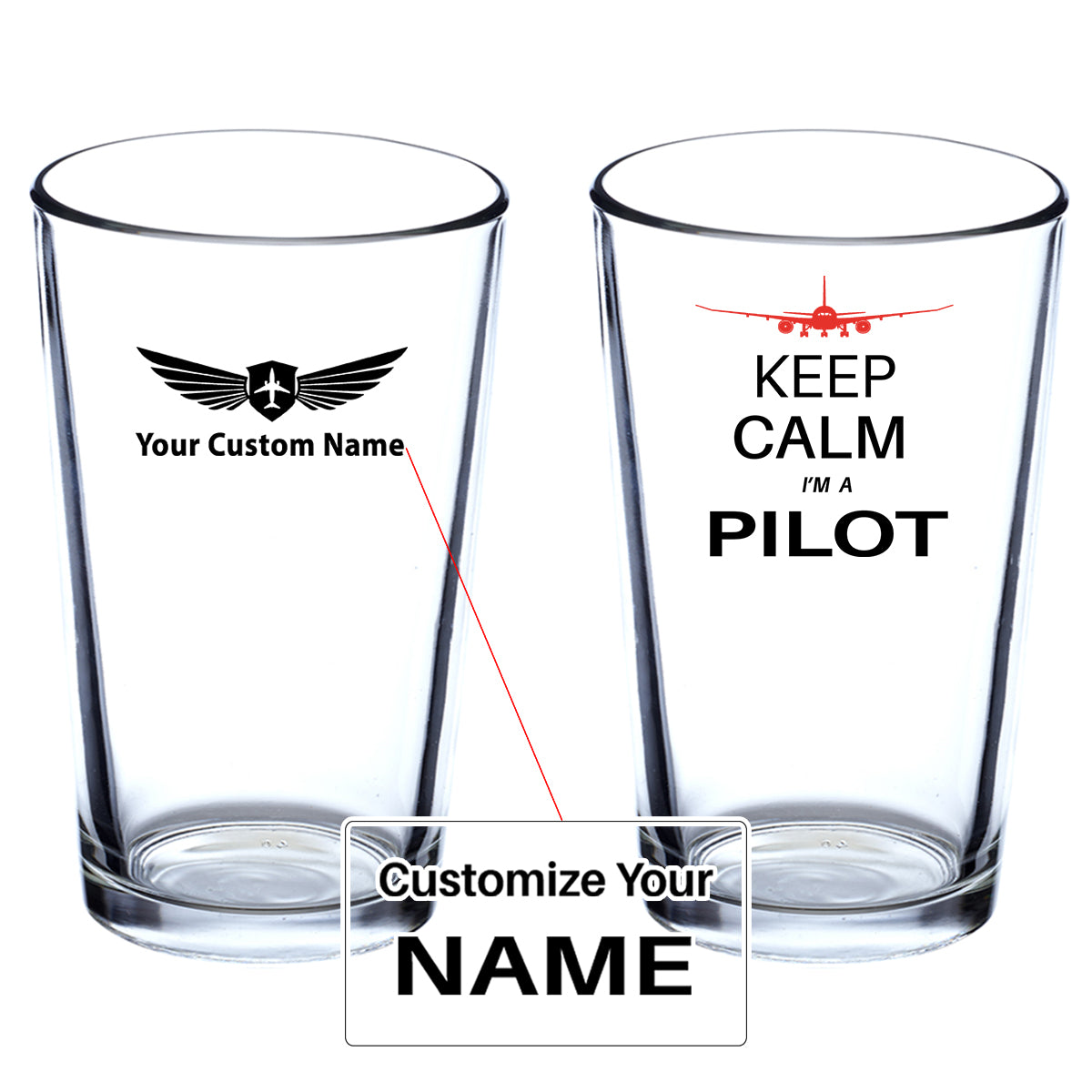 Pilot (777 Silhouette) Designed Beer & Water Glasses