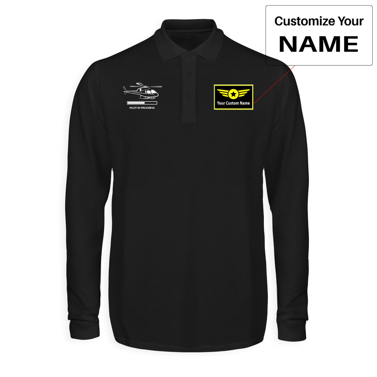 Pilot In Progress (Helicopter) Designed Long Sleeve Polo T-Shirts