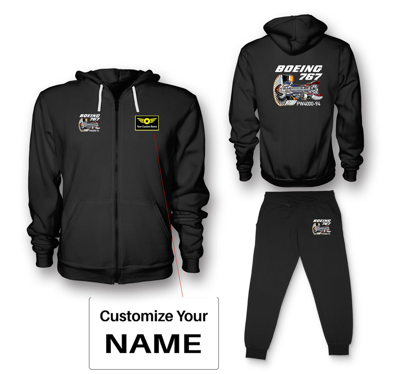 Boeing 767 Engine (PW4000-94) Designed Zipped Hoodies & Sweatpants Set