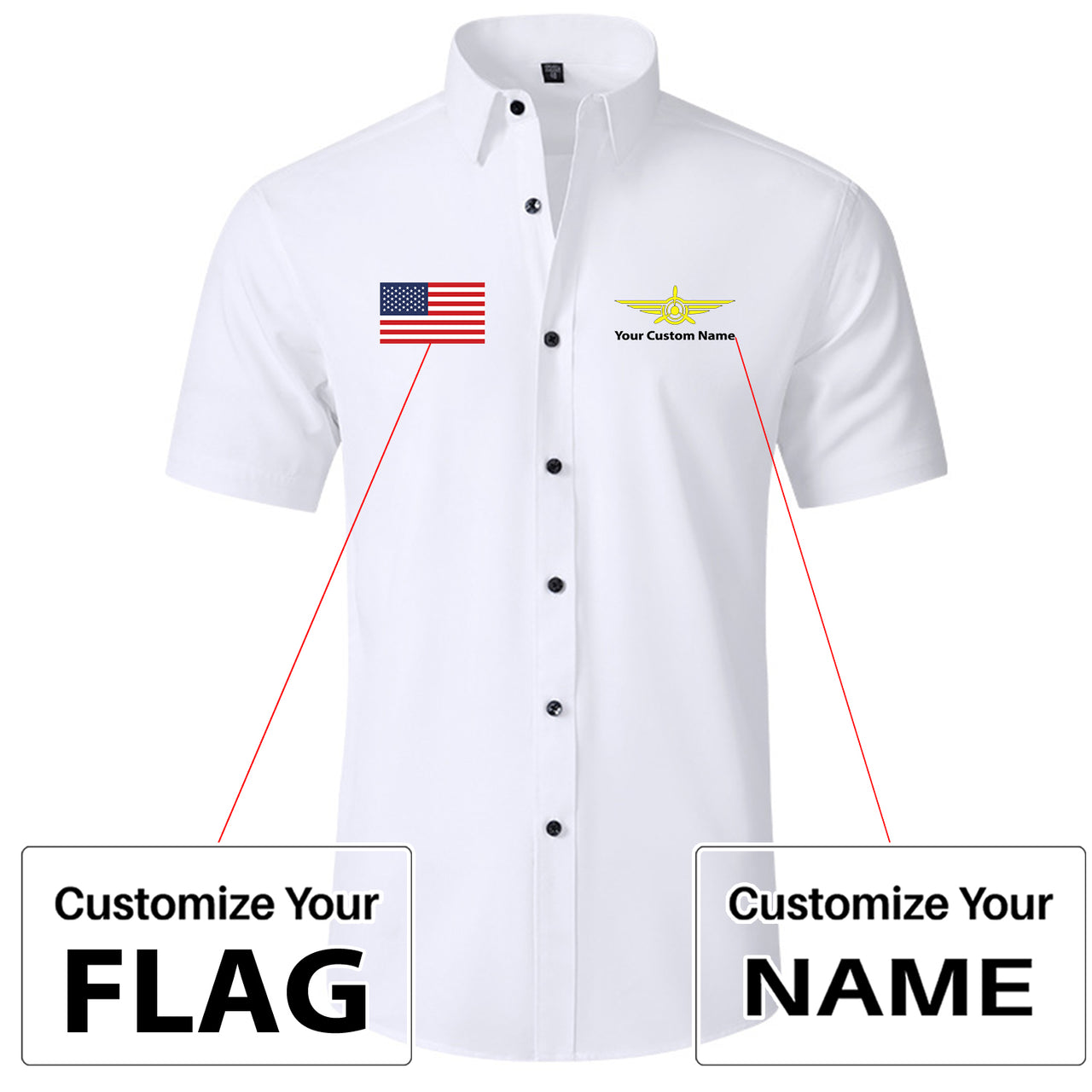 Custom Flag & Name with Badge 3 Design Super Quality Short Sleeve Shirts