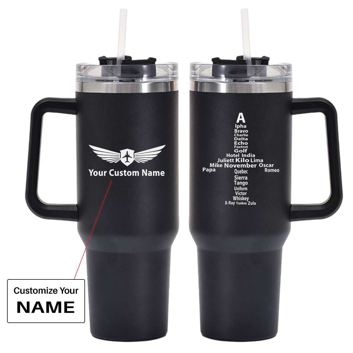 Airplane Shape Aviation Alphabet Designed 40oz Stainless Steel Car Mug With Holder