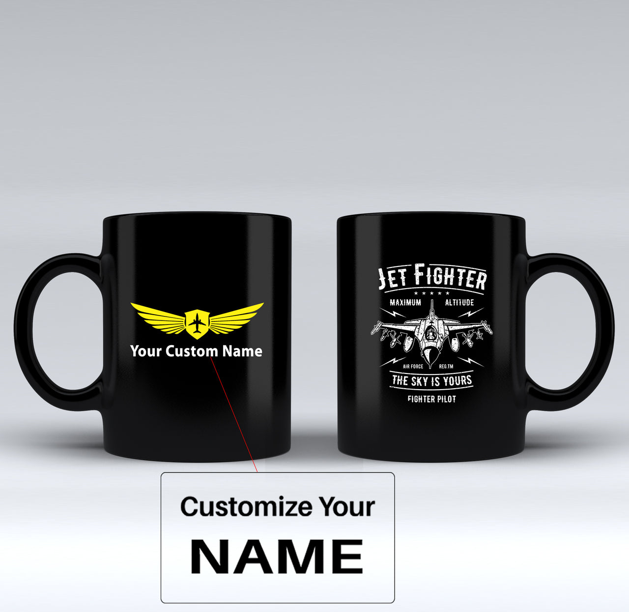 Jet Fighter - The Sky is Yours Designed Black Mugs