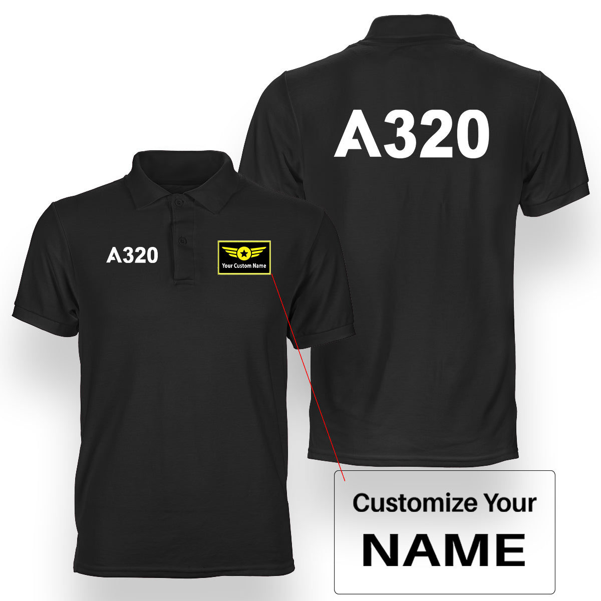 A320 Flat Text Designed Double Side Polo T-Shirts