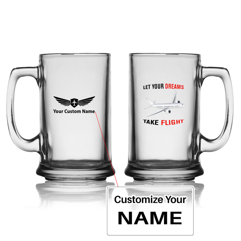 Let Your Dreams Take Flight Designed Beer Glass with Holder