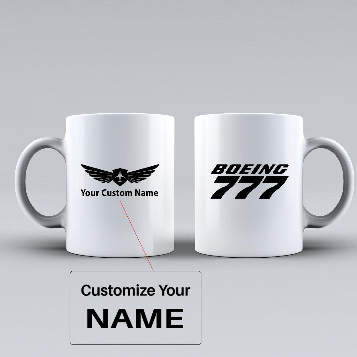 Boeing 777 & Text Designed Ceramic White Mugs
