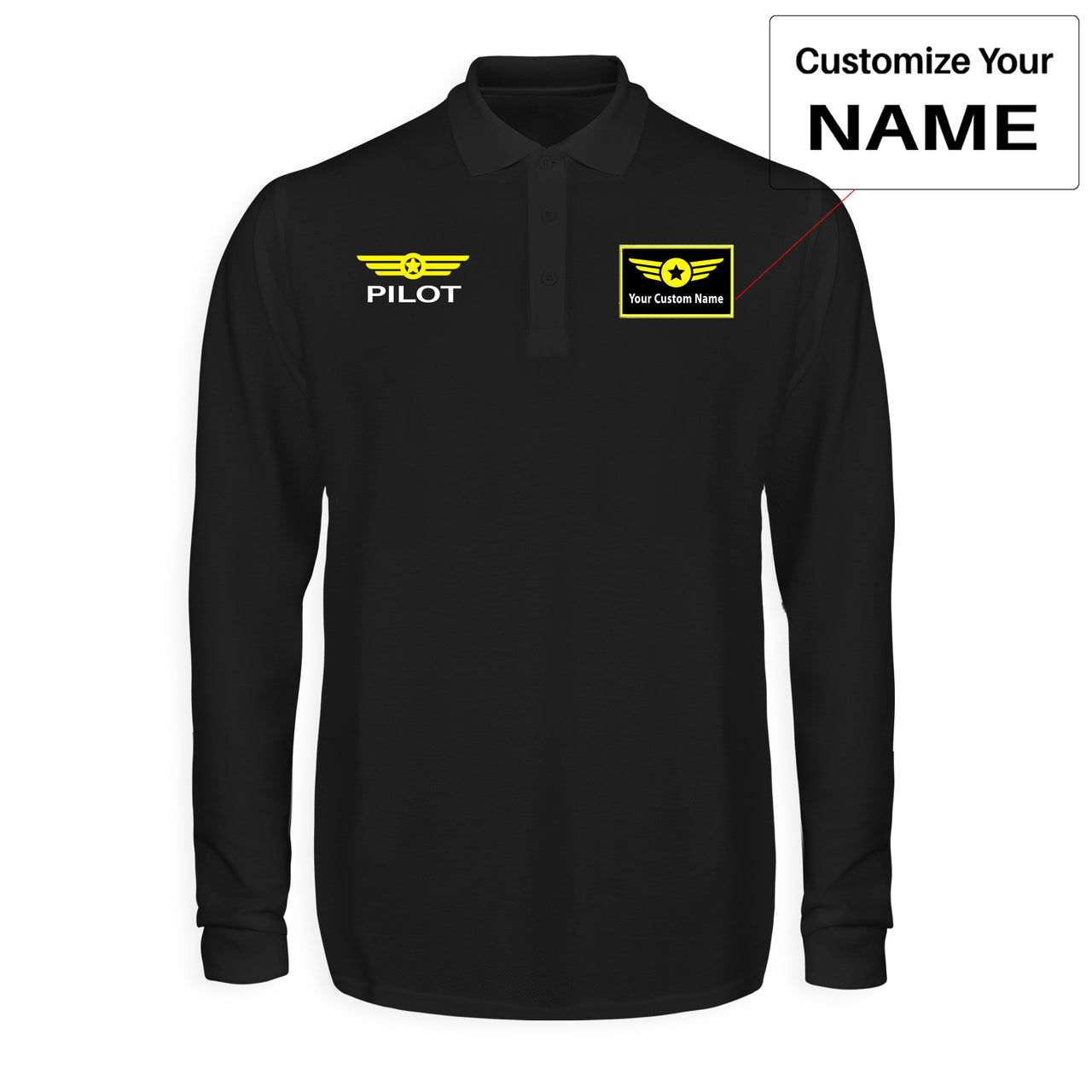Pilot & Badge Designed Long Sleeve Polo T-Shirts