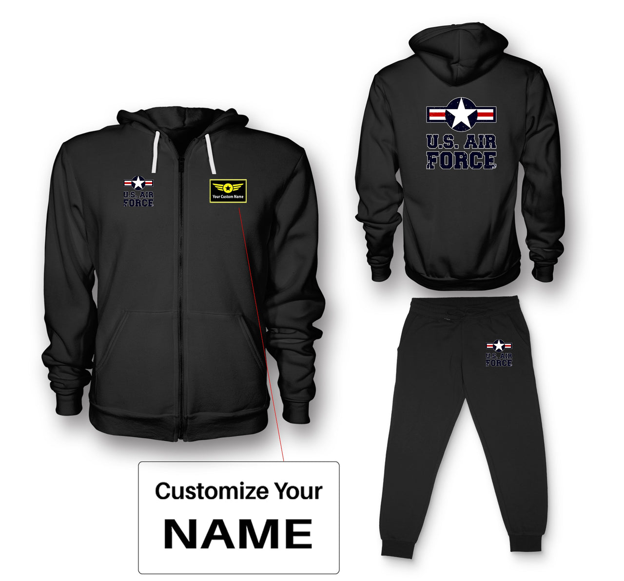US Air Force Designed Zipped Hoodies & Sweatpants Set