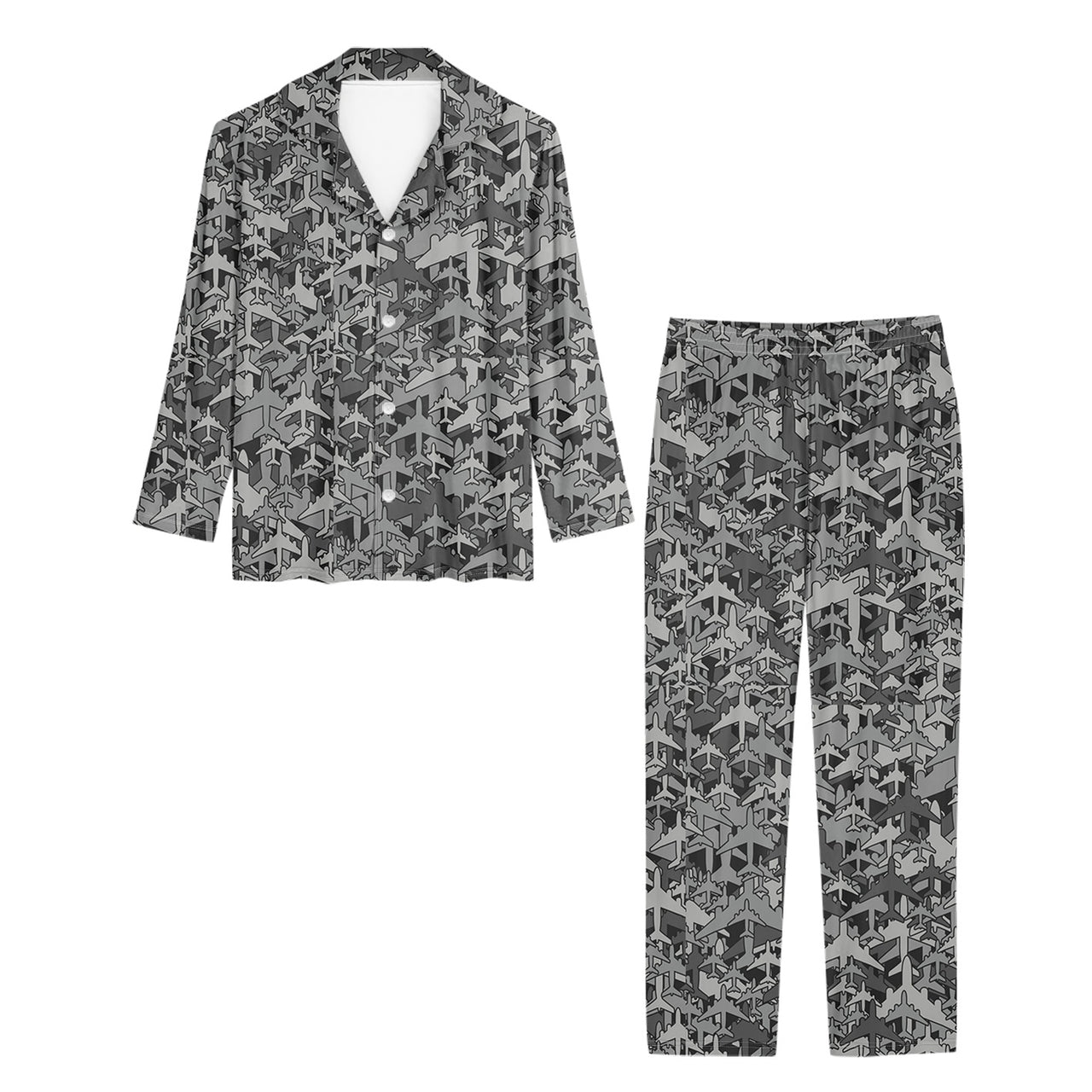 Dark Coloured Airplanes Designed Women Button Pajamas