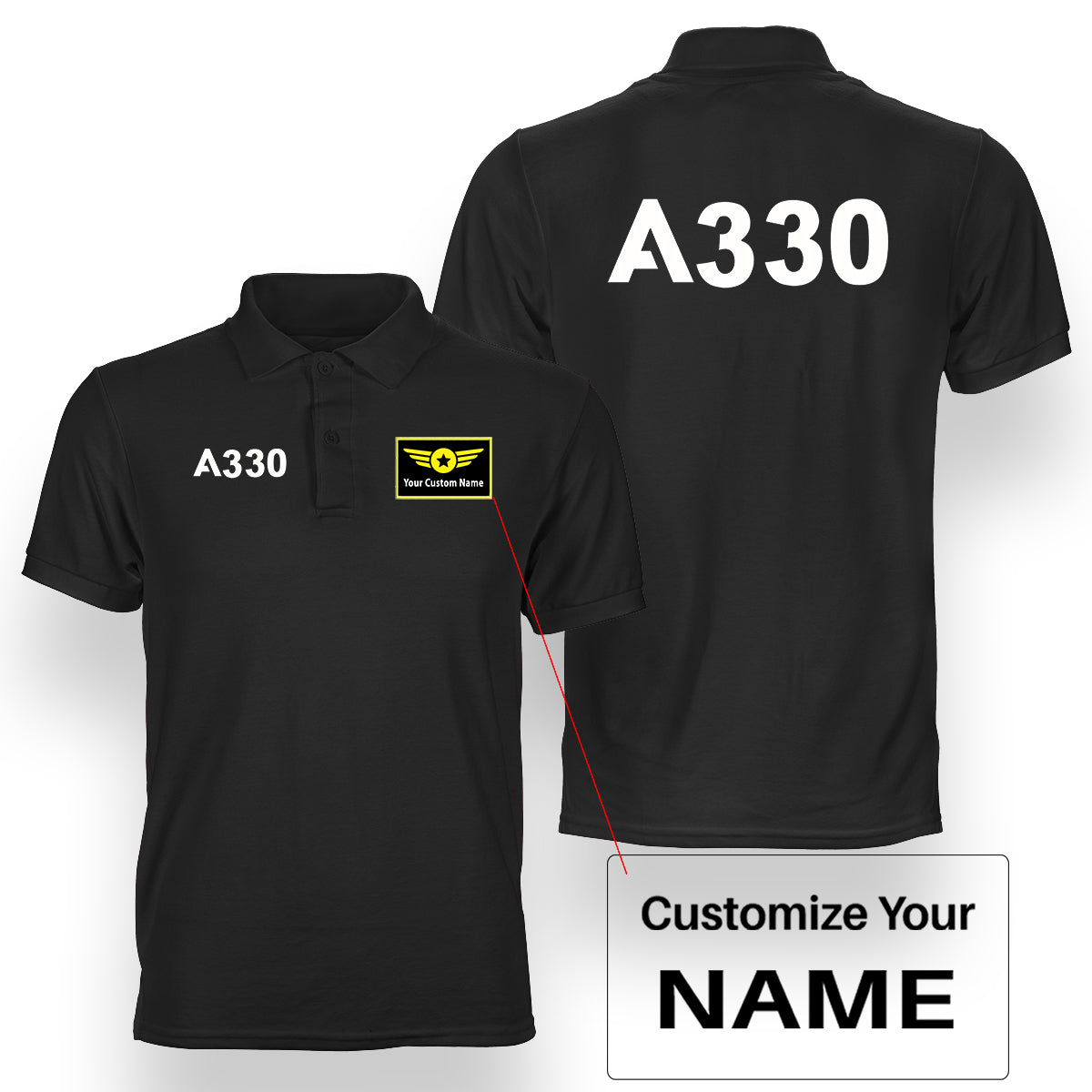 A330 Flat Text Designed Double Side Polo T-Shirts