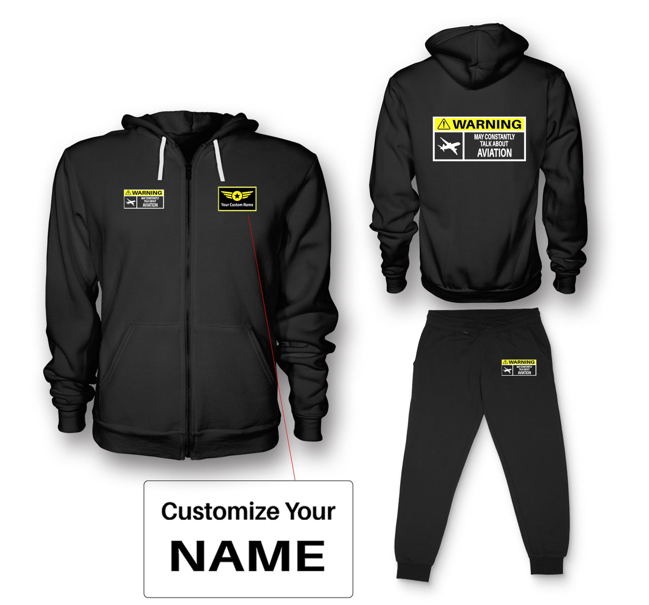 Warning May Constantly Talk About Aviation Designed Zipped Hoodies & Sweatpants Set