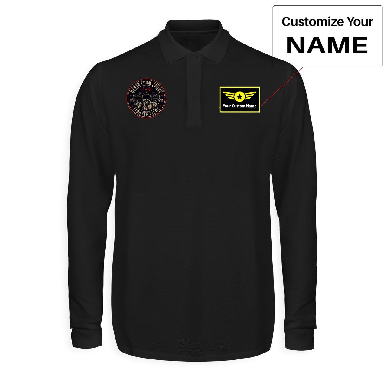 Fighter Jet 16 - Death From Above Designed Long Sleeve Polo T-Shirts