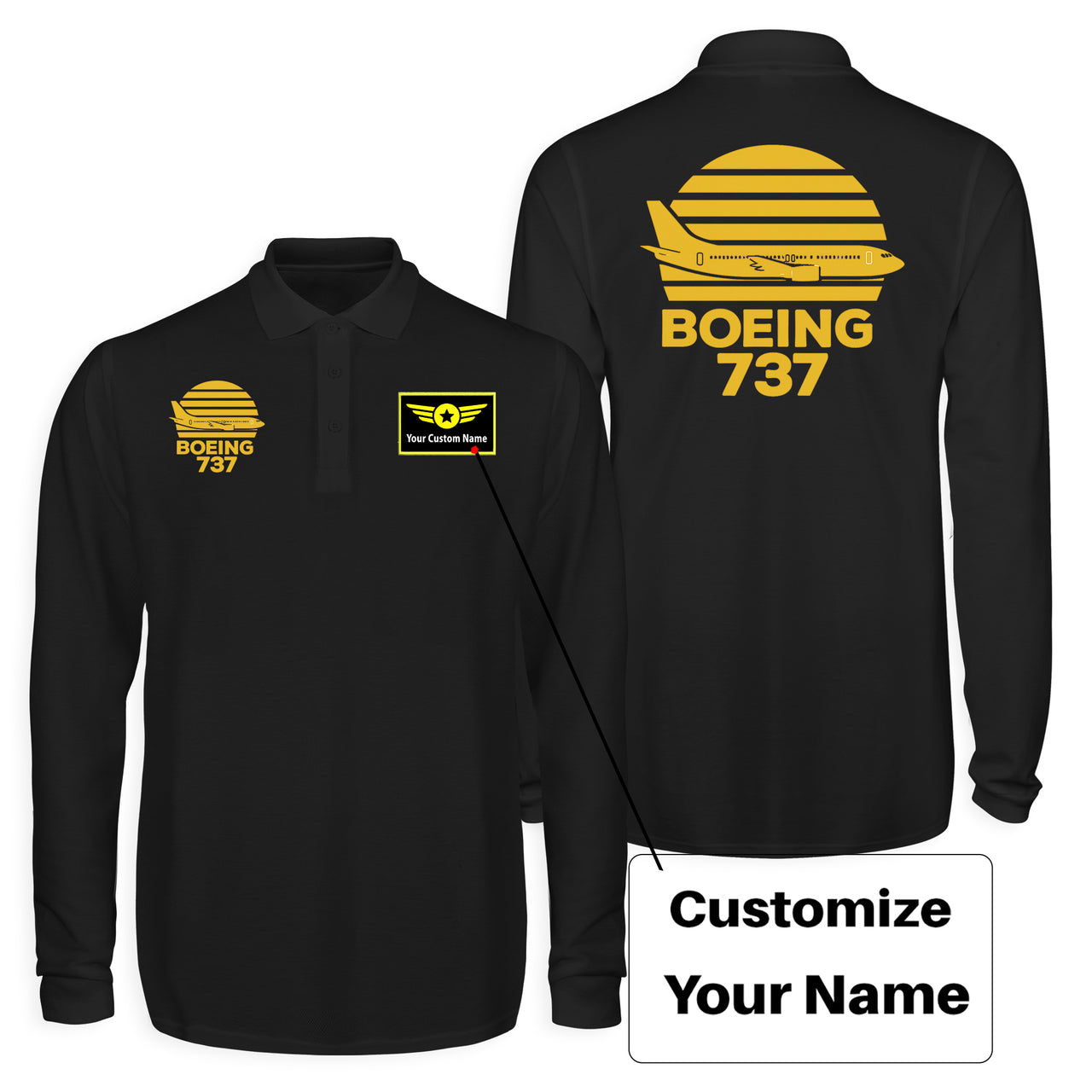 Retro Boeing 737 Designed Long Sleeve Polo T-Shirts (Double-Side)