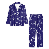 Thumbnail for Different Sizes Seamless Airplanes Designed Women Button Pajamas