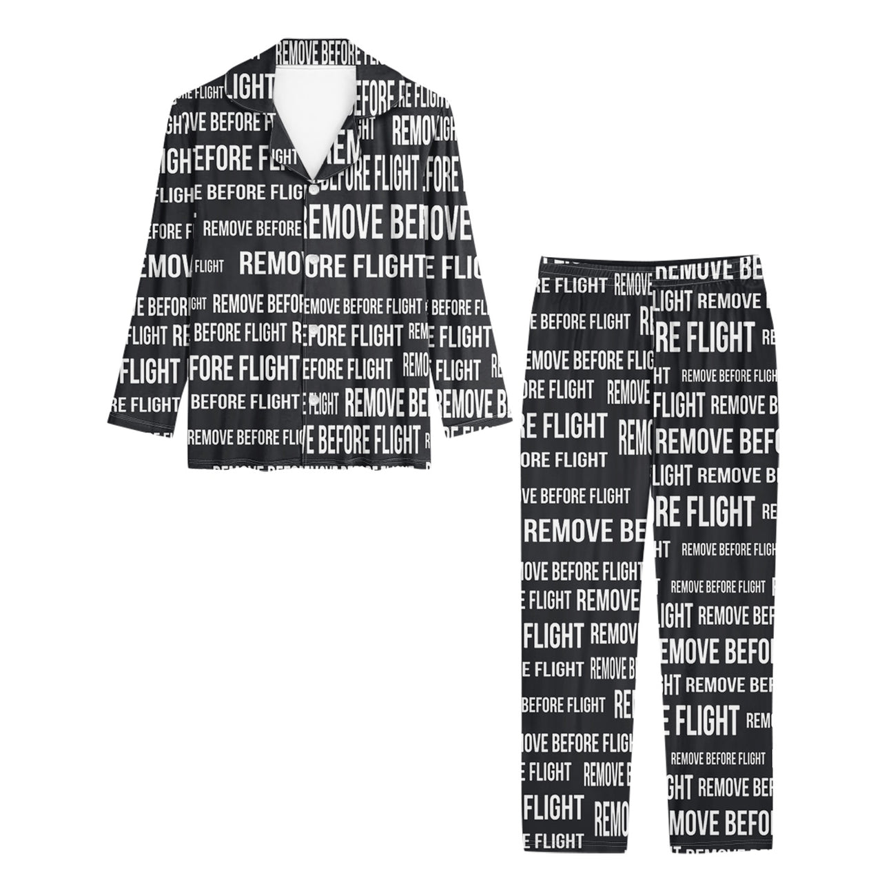 Remove Before Flight 3-Black Designed Women Button Pajamas