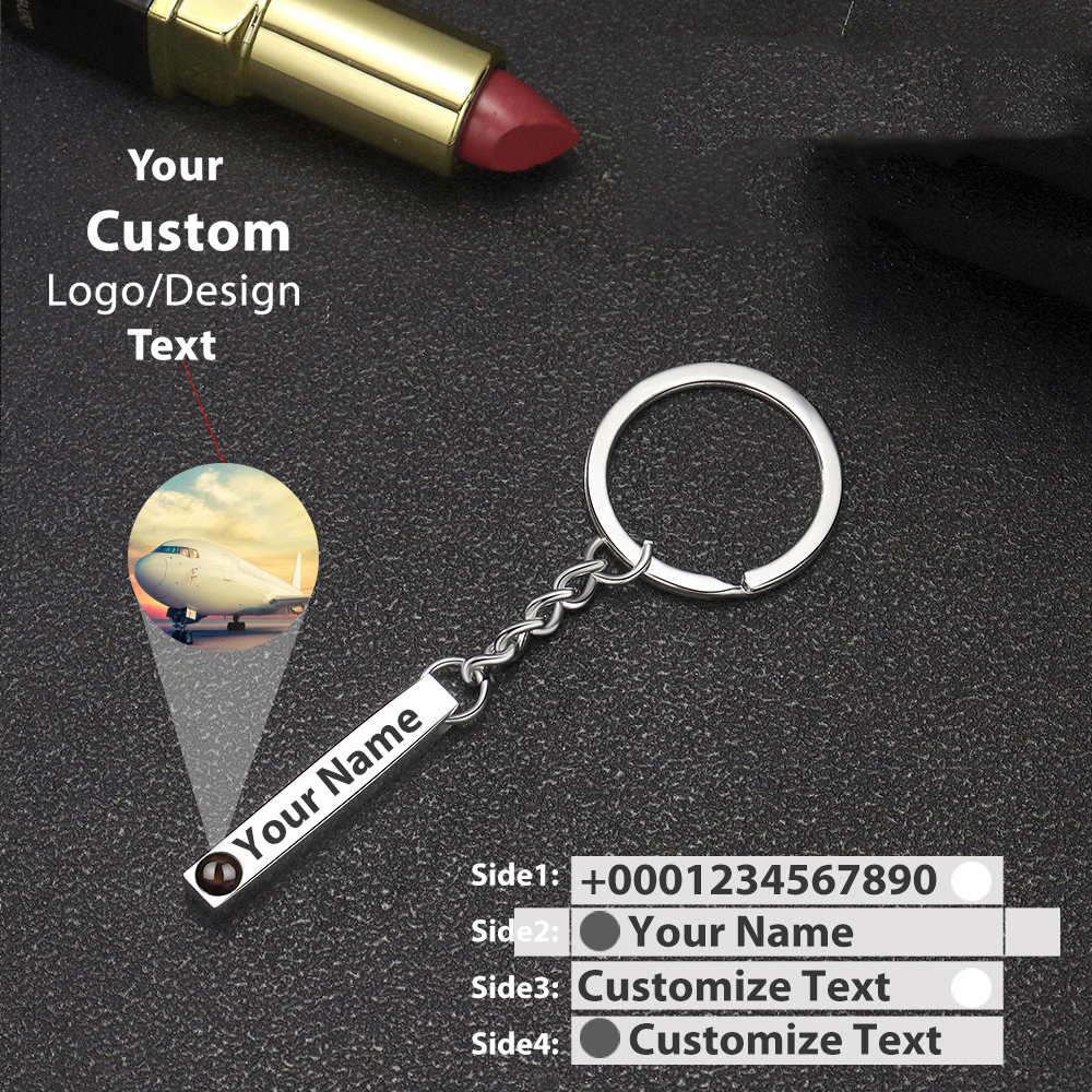 Your Custom Design & Image & Logo & Text Design  Photo projection titanium steel straight bar keychain
