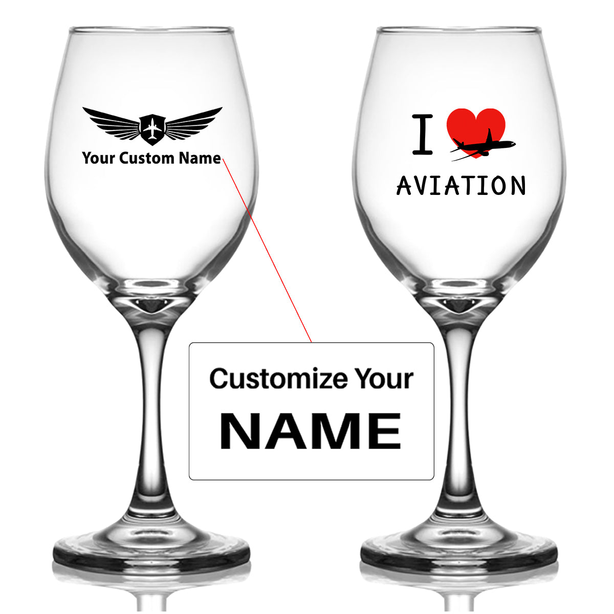 I Love Aviation Designed Wine Glasses
