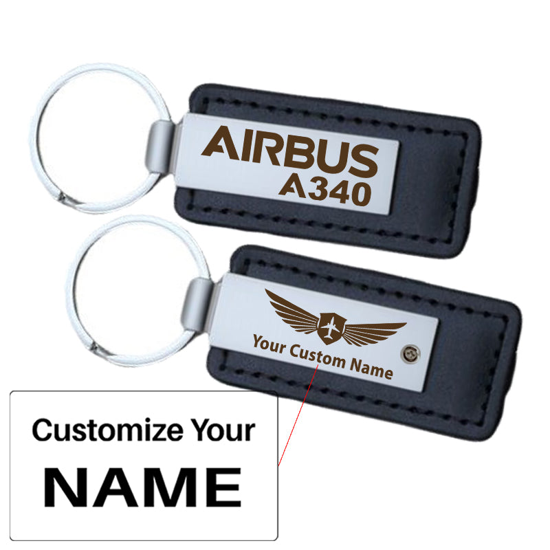 Airbus A340 & Text Faux Leather Key Chains