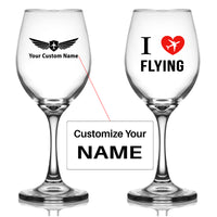 Thumbnail for I Love Flying Designed Wine Glasses