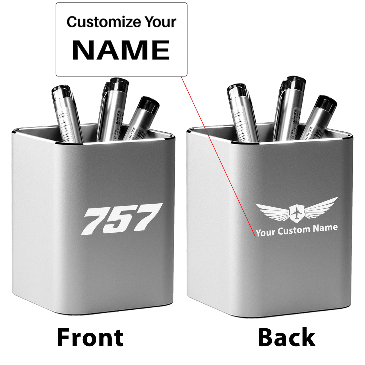 757 Flat Text Designed Aluminium Alloy Pen Holders