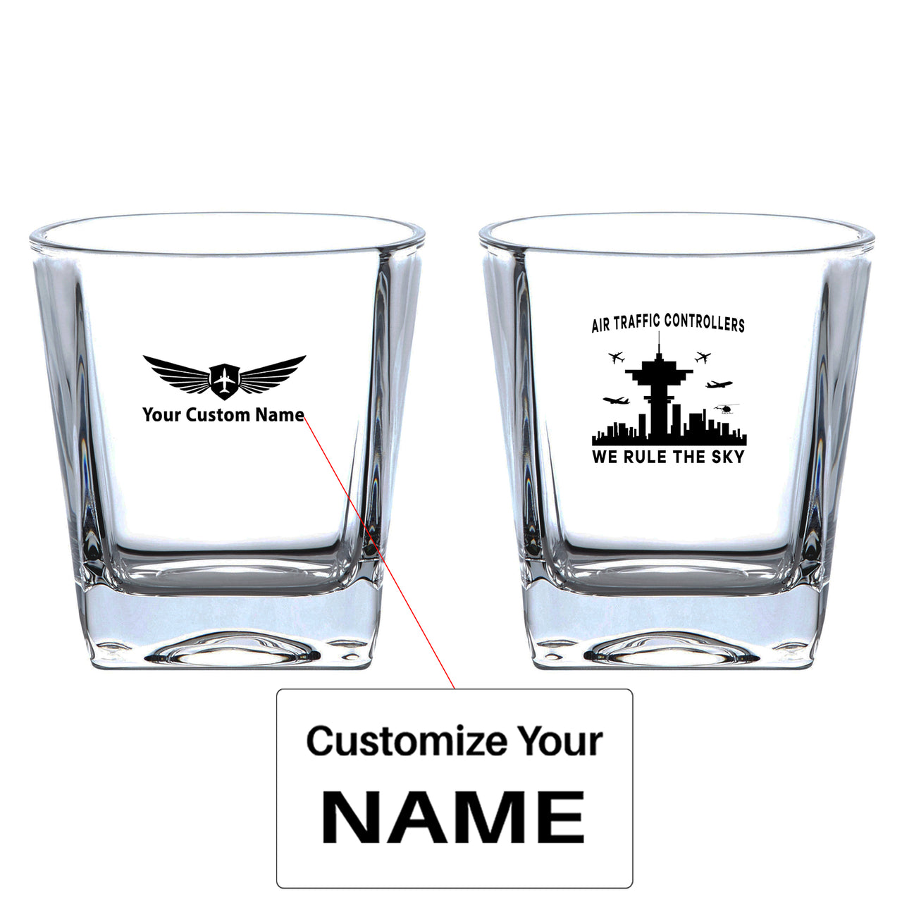 Air Traffic Controllers - We Rule The Sky Designed Whiskey Glass