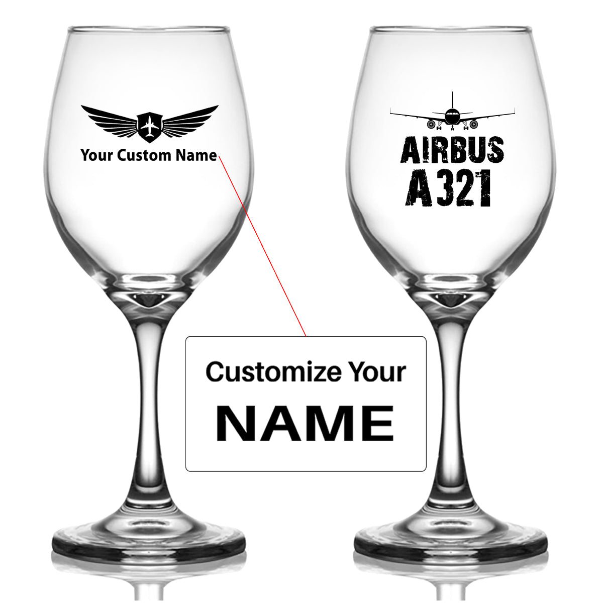 Airbus A321 & Plane Designed Wine Glasses