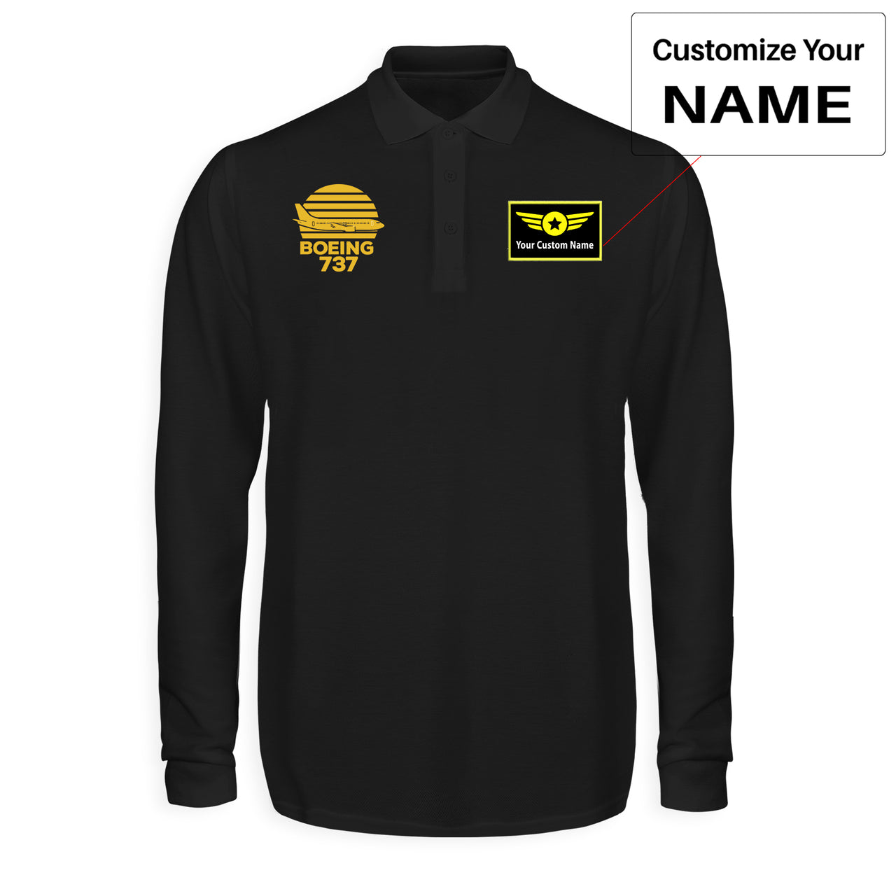 Retro Boeing 737 Designed Long Sleeve Polo T-Shirts