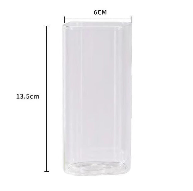 Square Heat Resistant Coffee Glass Cup With Lid and Straw Transparent
