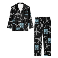 Thumbnail for Fly Be Free Black Designed Women Button Pajamas