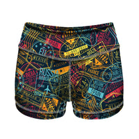 Thumbnail for Dark Coloured Passport Stamps Designed Women Yoga Shorts Pants