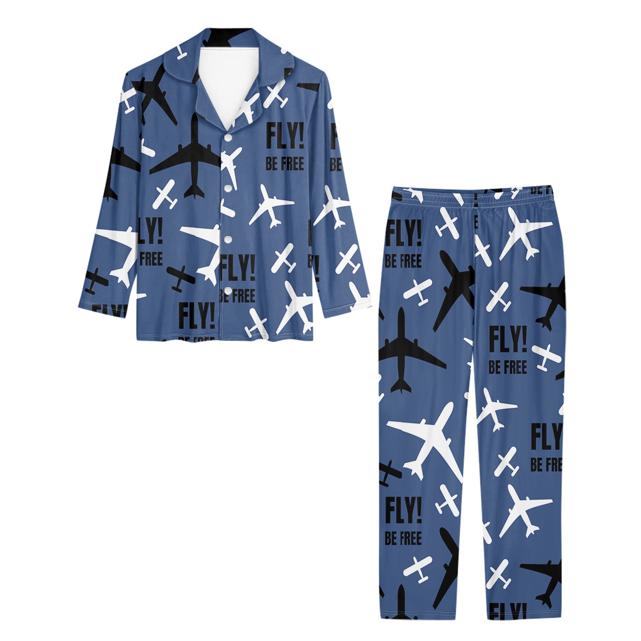 Fly Be Free Blue Designed Women Button Pajamas