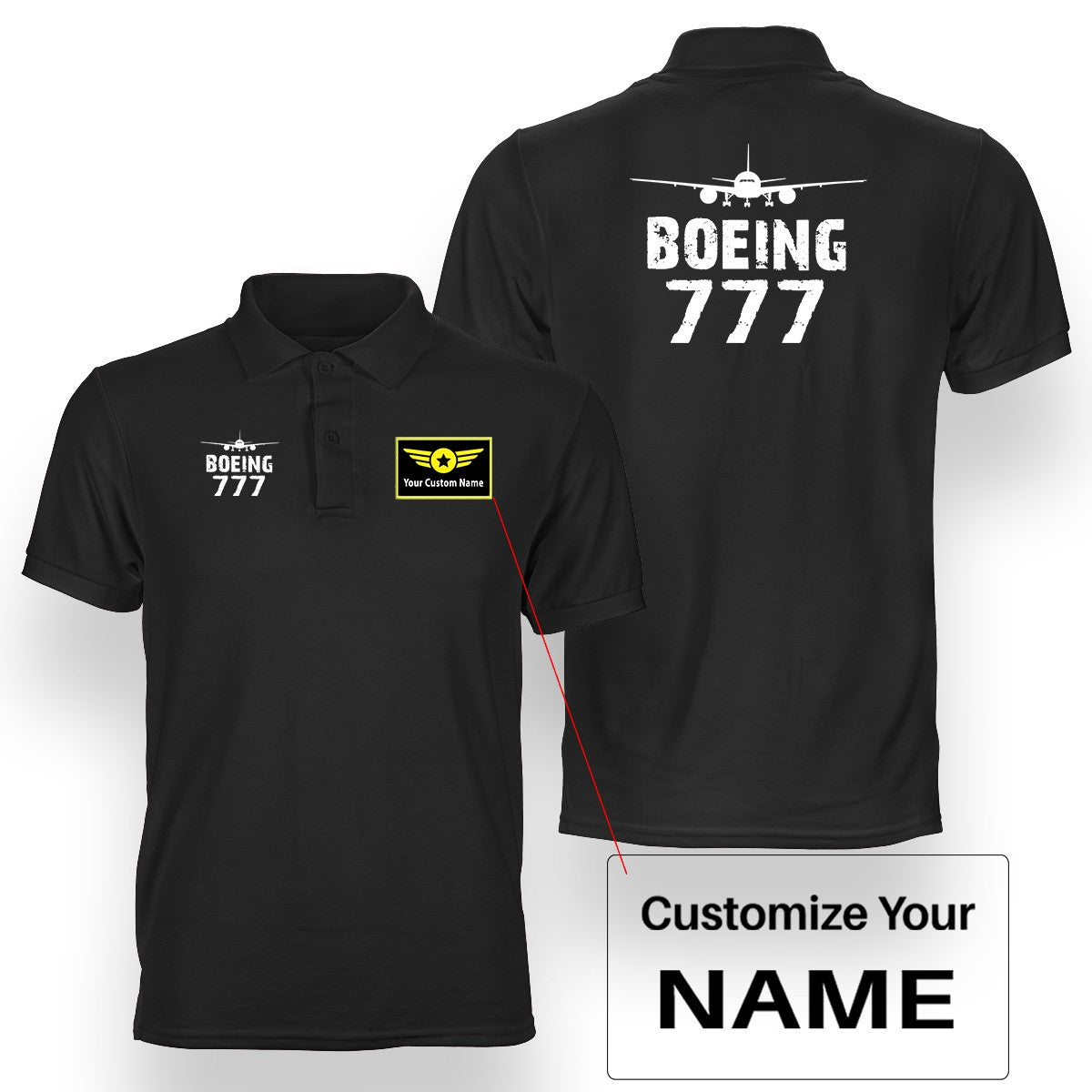 Boeing 777 & Plane Designed Double Side Polo T-Shirts