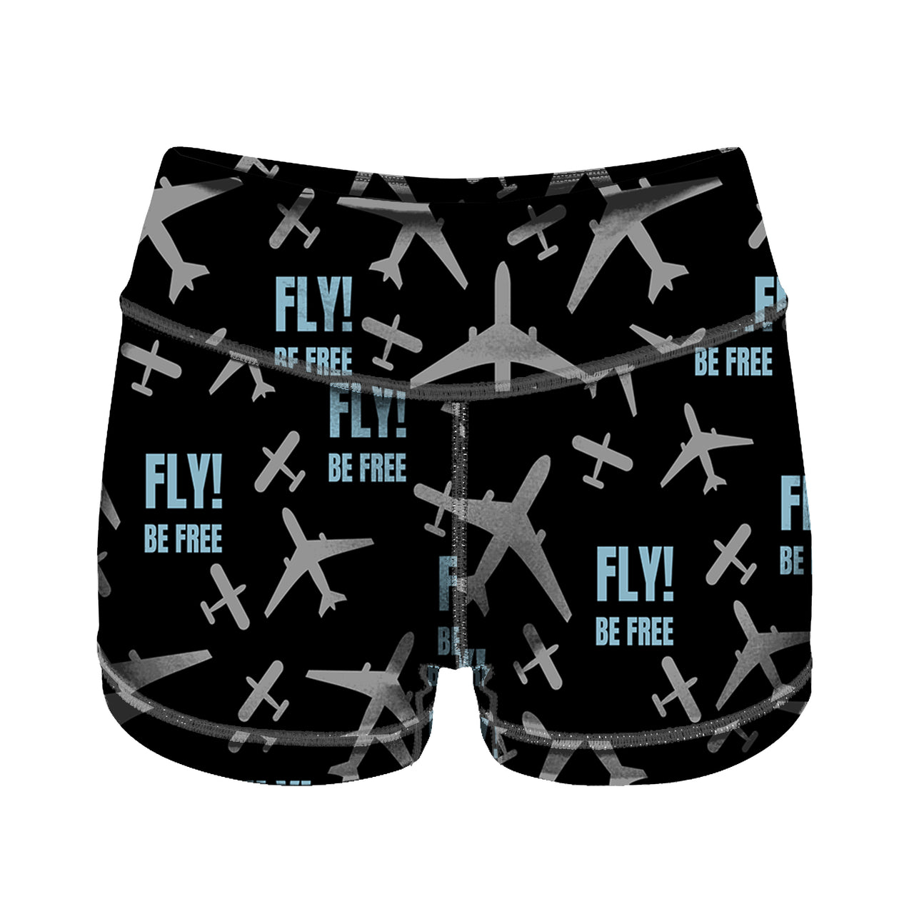 Fly Be Free Black Designed Women Yoga Shorts Pants