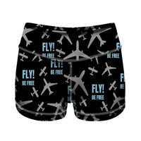 Thumbnail for Fly Be Free Black Designed Women Yoga Shorts Pants