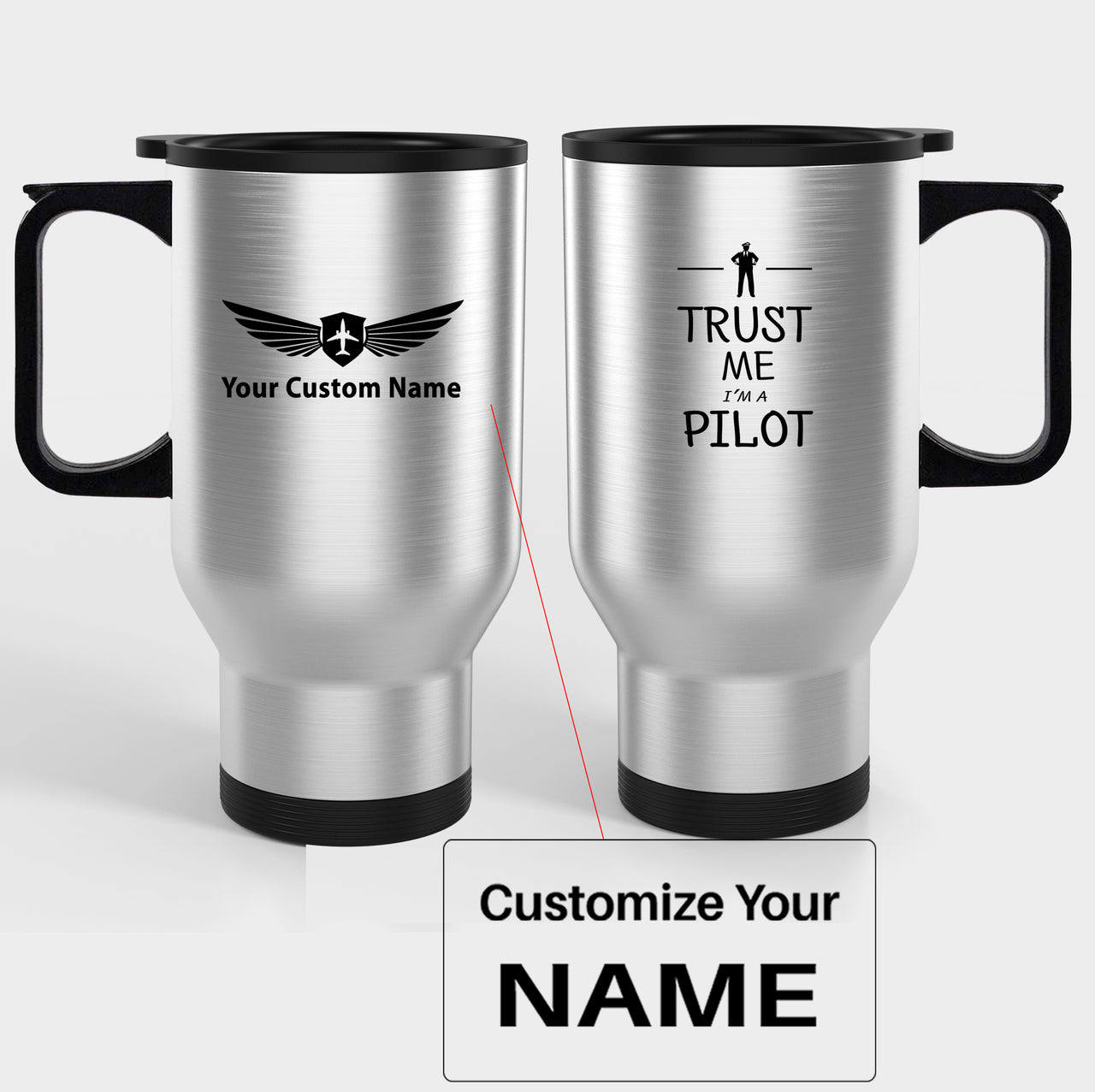 Trust Me I'm a Pilot Designed Travel Mugs (With Holder)