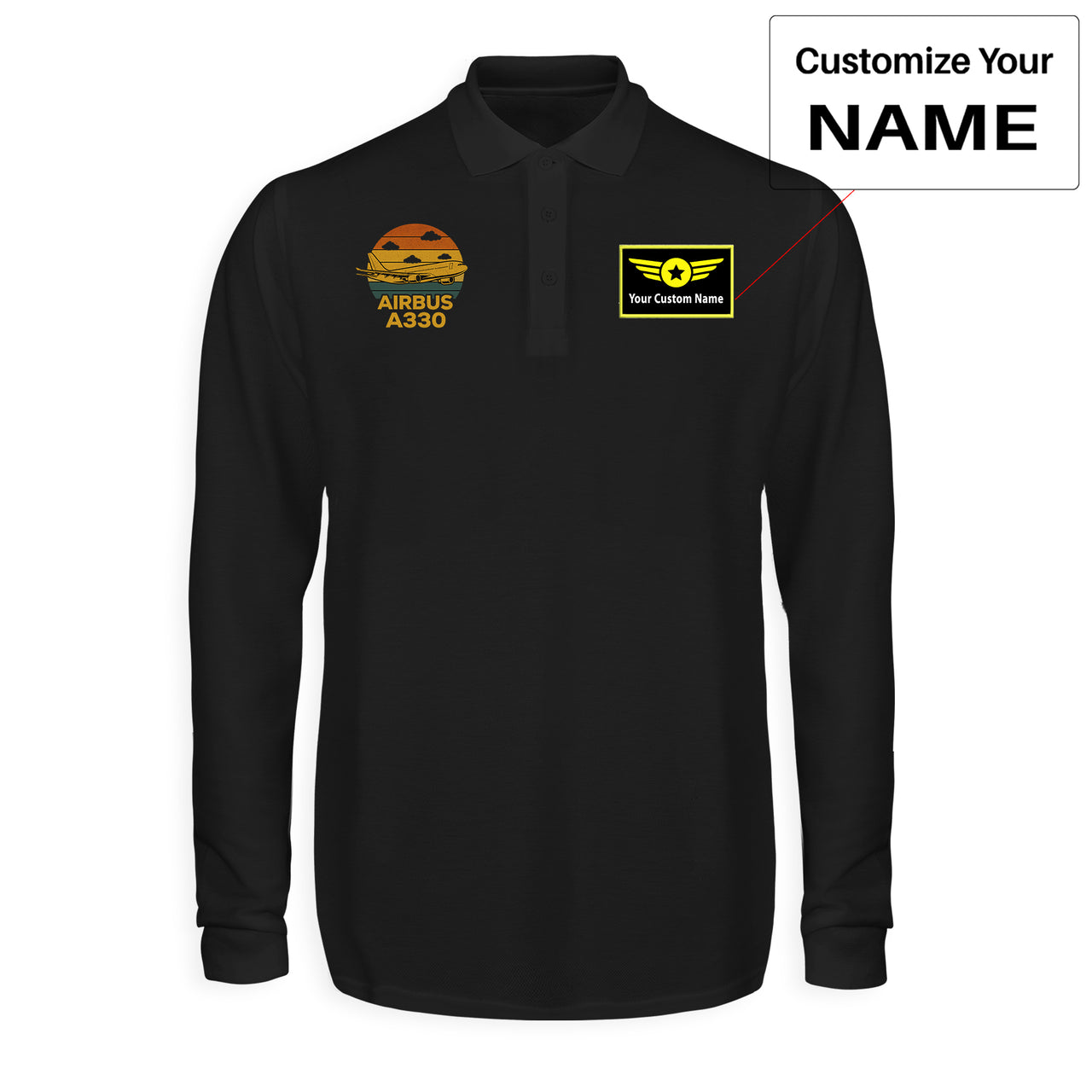 Retro Airbus A330 Designed Long Sleeve Polo T-Shirts