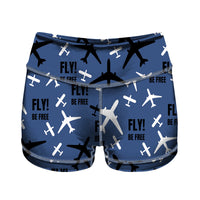 Thumbnail for Fly Be Free Blue Designed Women Yoga Shorts Pants