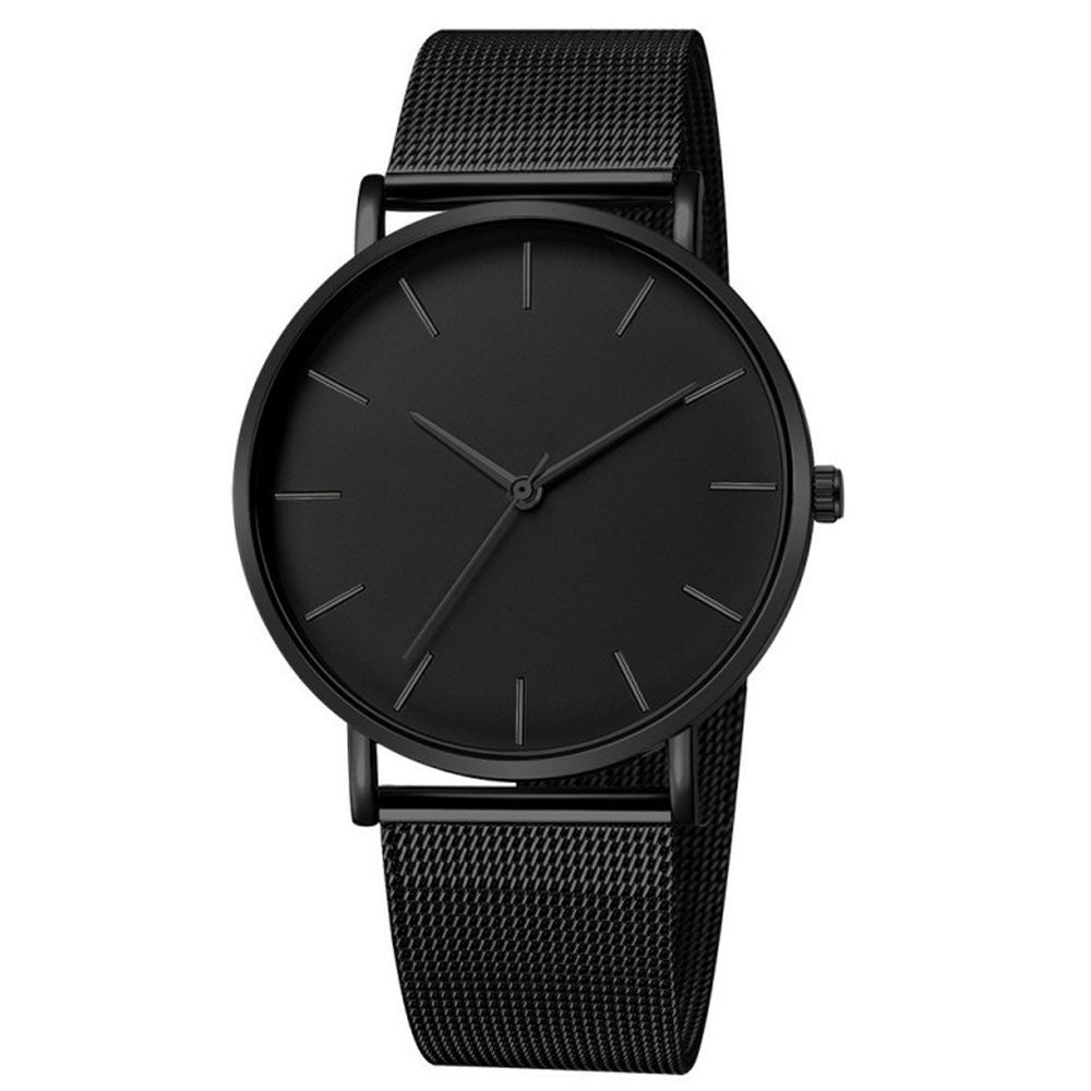 Fashion Leisure Simple Ultra Thin Creative Black Stainless Steel Quartz Watches Business Wristwatch Clock