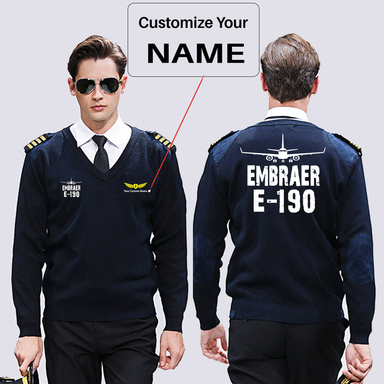 Embraer E-190 & Plane Designed Wool Pilot Sweaters