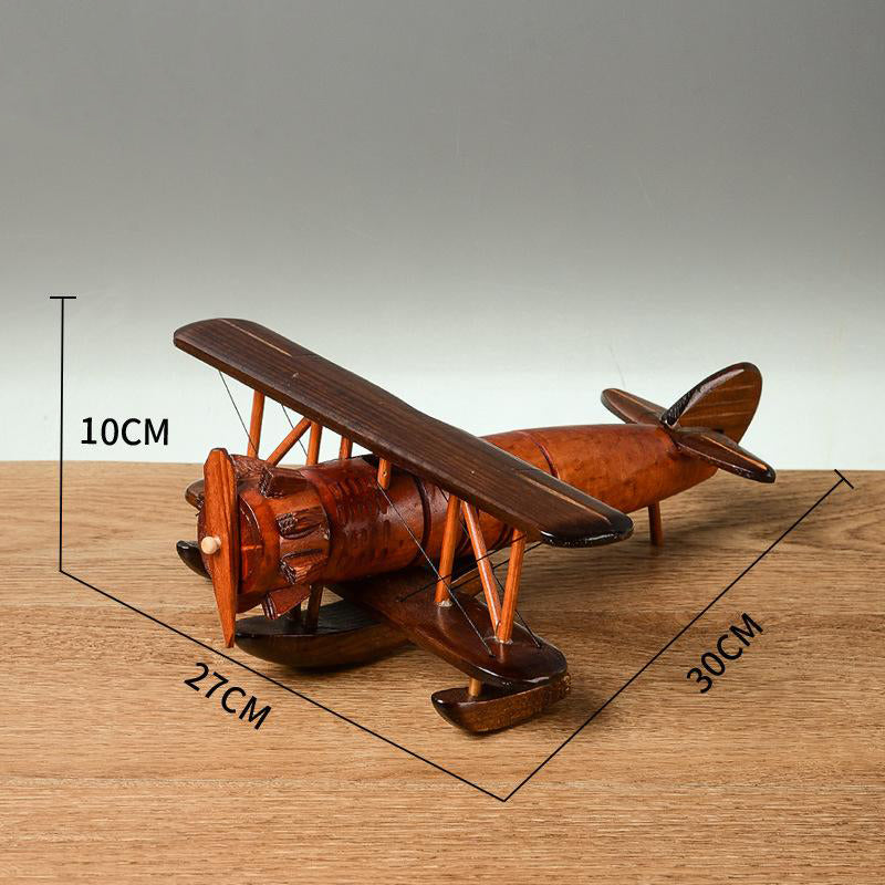 Solid Wood Retro Handmade Desktop Airplane Model Decoration