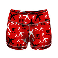 Thumbnail for Fly Be Free Red Designed Women Yoga Shorts Pants