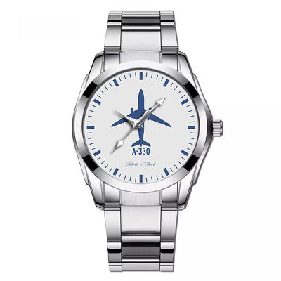 Side view of Airbus A330 aviation watch with stainless steel band in stainless steel, polished finish.