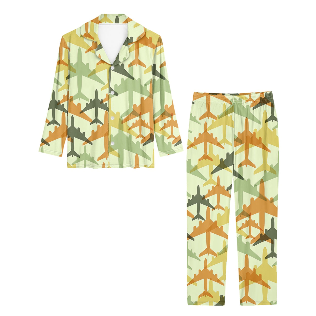 Seamless Colourful Airplanes Designed Women Button Pajamas