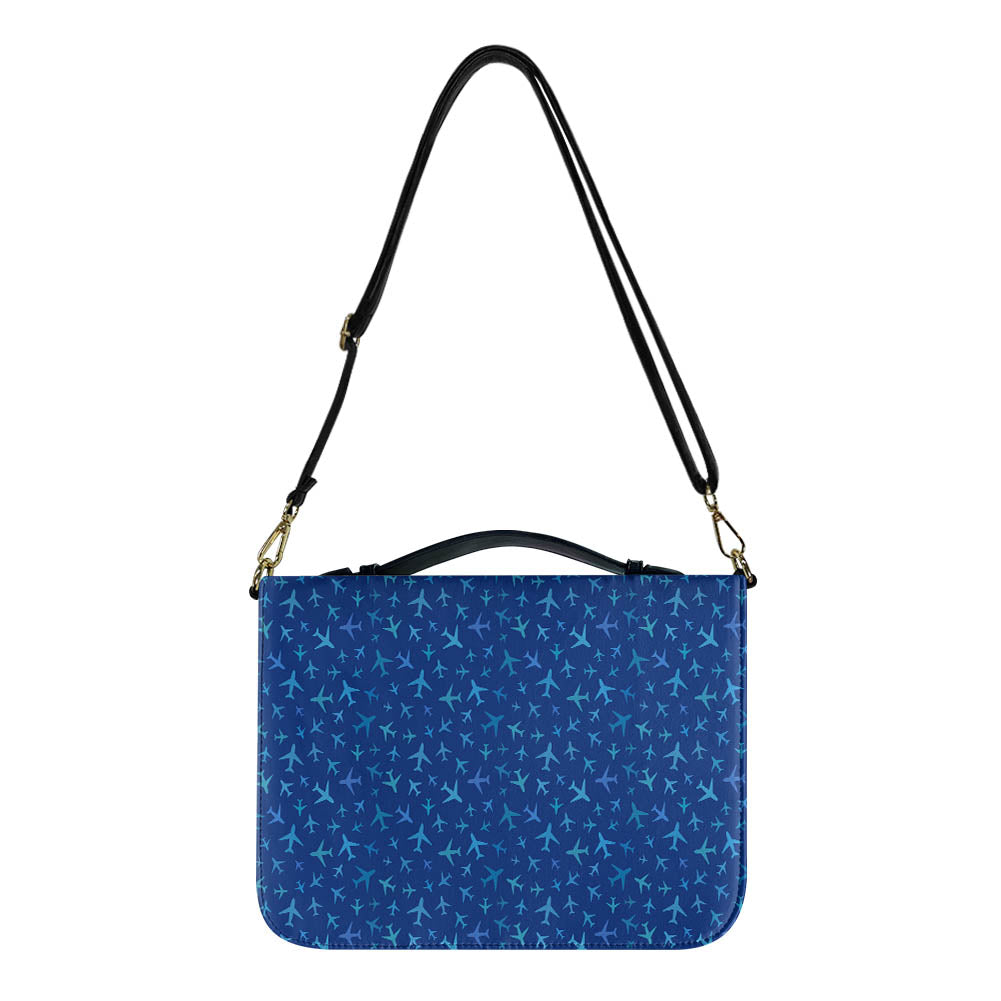 Many Airplanes Blue 2 Designed PU Accessories Bags Strap Style