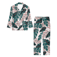 Thumbnail for Seamless Palm Leafs Designed Women Button Pajamas