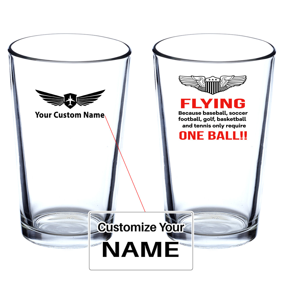 Flying One Ball Designed Beer & Water Glasses