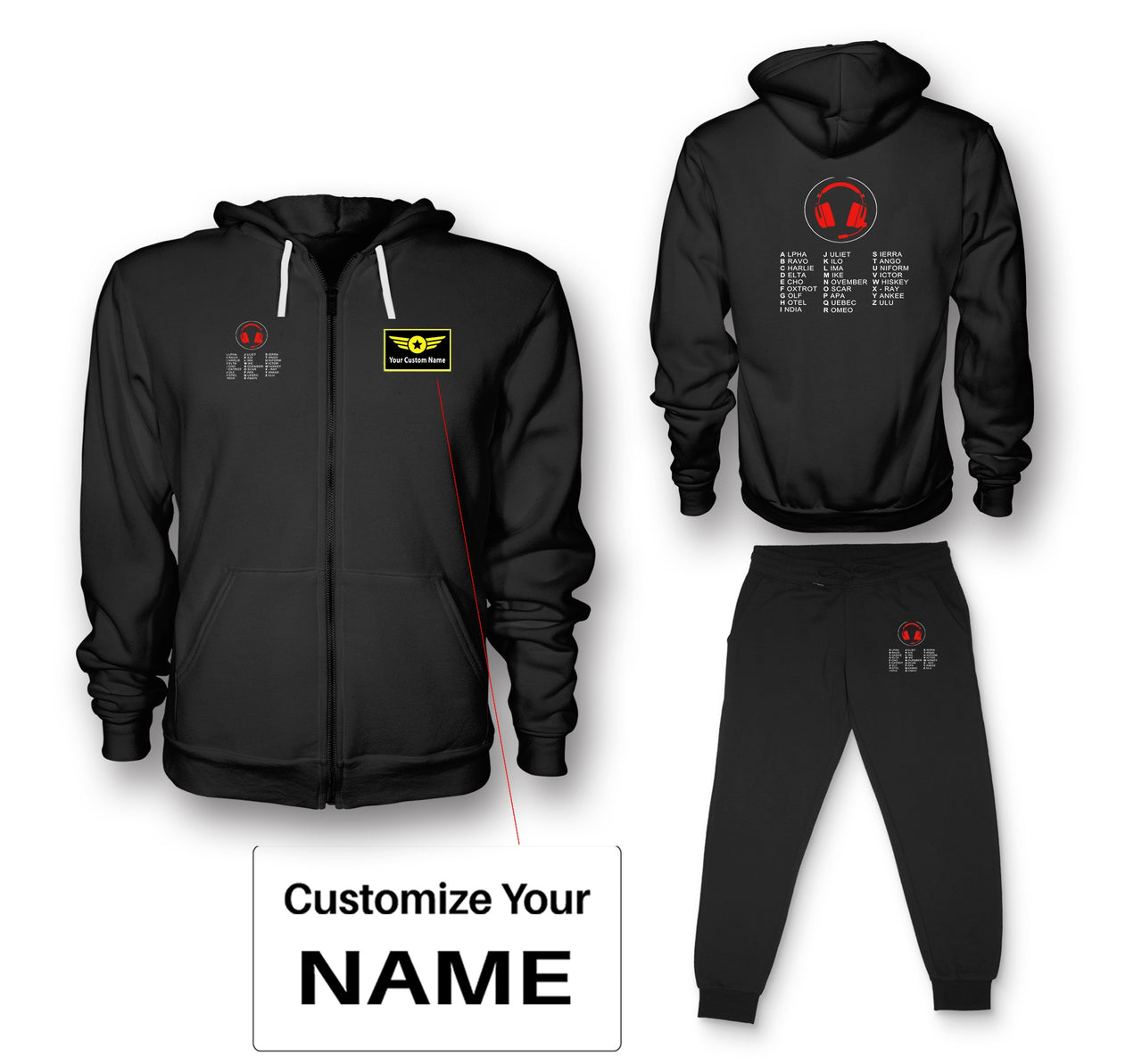 Aviation Alphabet 3 Designed Zipped Hoodies & Sweatpants Set