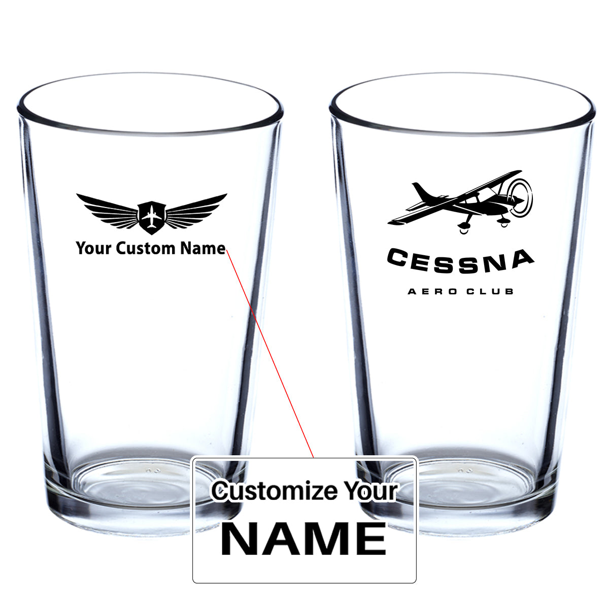 Cessna Aeroclub Designed Beer & Water Glasses