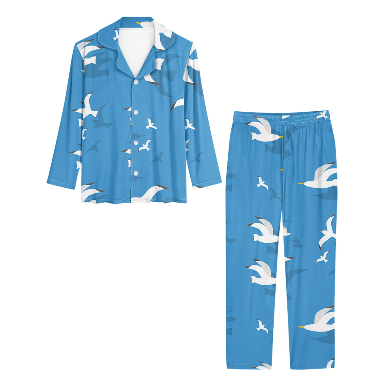 Seamless Seagulls Designed Women Button Pajamas
