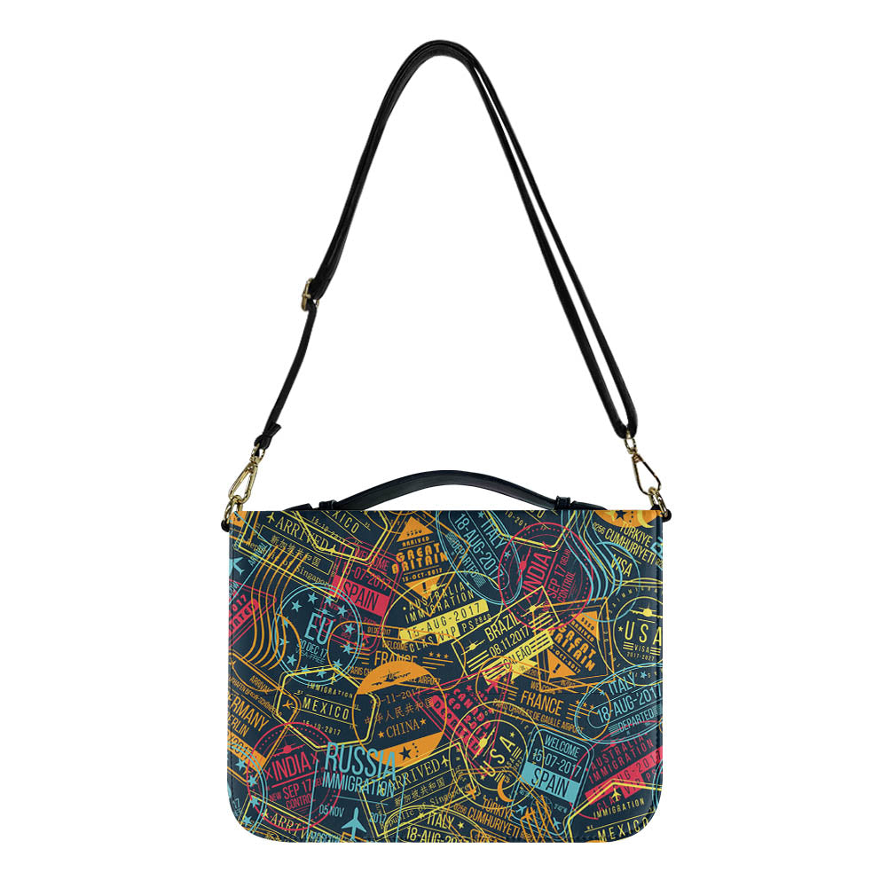 Dark Coloured Passport Stamps Designed PU Accessories Bags Strap Style