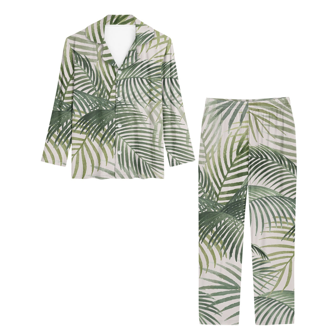 Palm Leaf & Summer Designed Women Button Pajamas